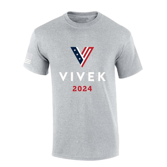 Men's Vivek Ramaswamy Tshirt Vivek 2024 V Logo Short Sleeve T-shirt Graphic Tee-Sports Grey-medium