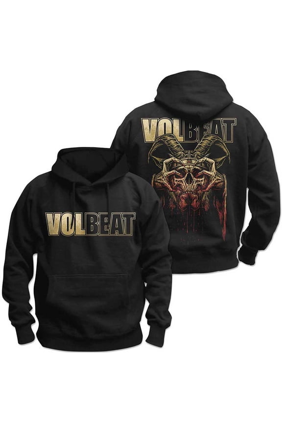 Men's Volbeat Bleeding Crown Skull (Back Print) Hooded Sweatshirt Large Black