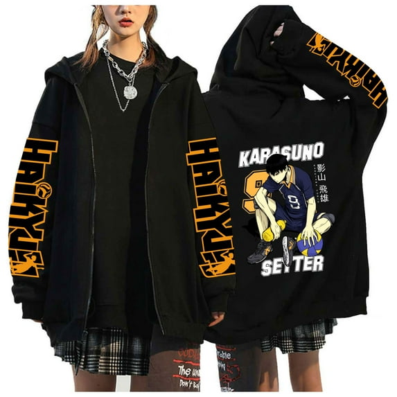 Men's Volleyball Hoodie Zip-Up Jacket Fleece Sweatshirt Anime Print Cosplay Zipper Jacket Unisex with Pockets