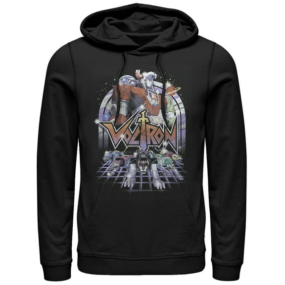 Men's Voltron: Defender of the Universe Retro Robot Lions  Pull Over Hoodie Black Large