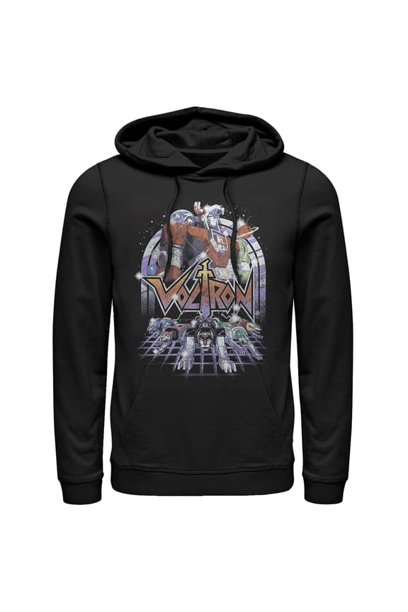 Men's Voltron: Defender of the Universe Retro Robot Lions Pull Over Hoodie Black Medium