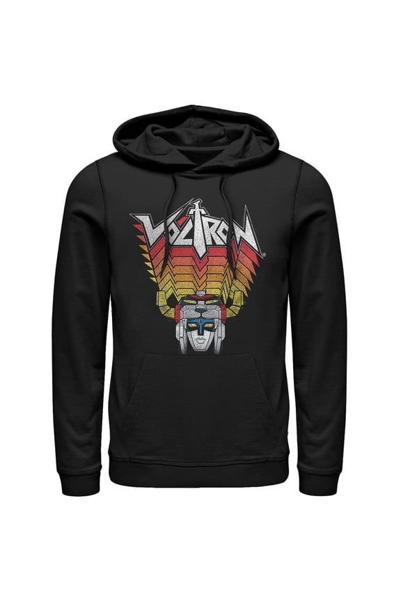 Men's Voltron: Defender of the Universe Robot Stripes Pull Over Hoodie Black X Large