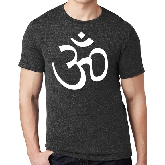 Men's WHITE AUM Om Symbol Yoga Cotton/Poly T-shirt, 2XL Black Ink