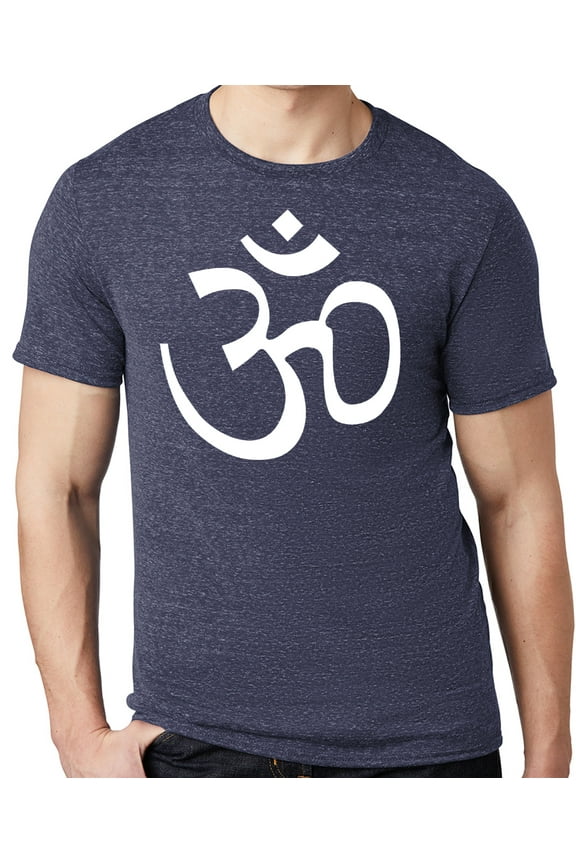 Men's WHITE AUM Om Symbol Yoga Cotton/Poly T-shirt, 2XL Navy Blue