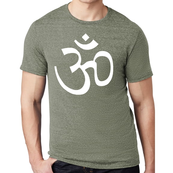 Men's WHITE AUM Om Symbol Yoga Cotton/Poly T-shirt, 3XL Military Green