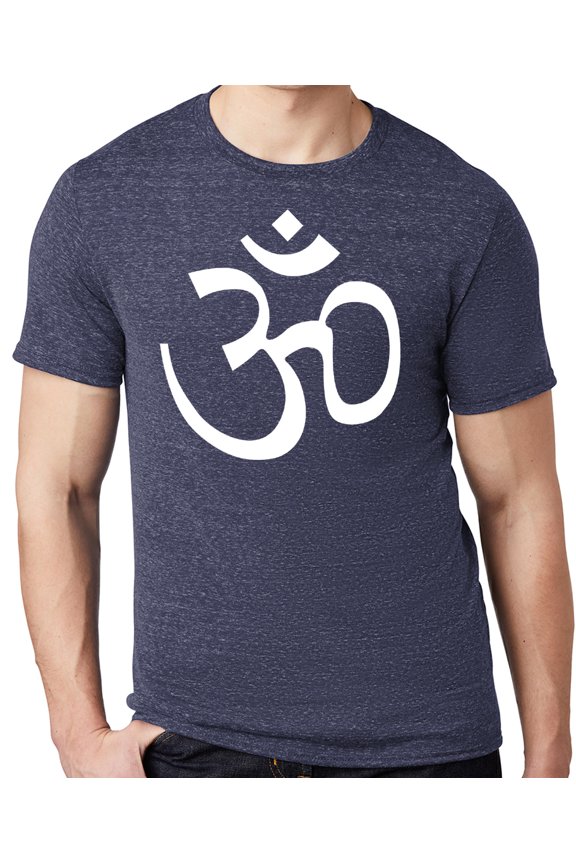 Men's WHITE AUM Om Symbol Yoga Cotton/Poly T-shirt, 3XL Navy Blue