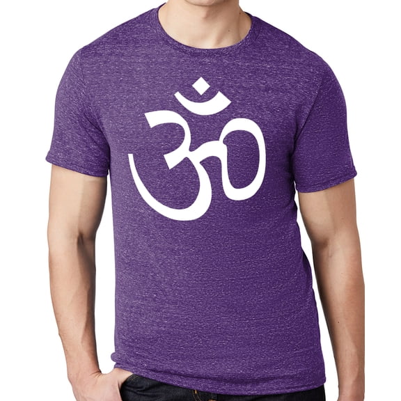 Men's WHITE AUM Om Symbol Yoga Cotton/Poly T-shirt, Large Purple
