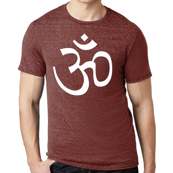 Men's WHITE AUM Om Symbol Yoga Cotton/Poly T-shirt, Medium Maroon