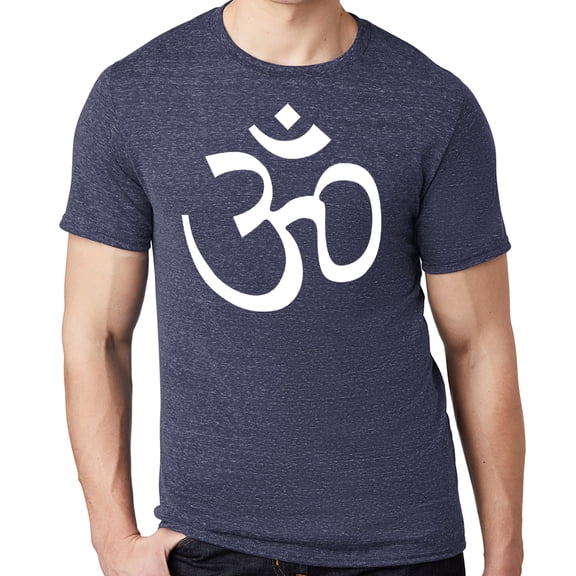 Men's WHITE AUM Om Symbol Yoga Cotton/Poly T-shirt, Medium Navy Blue