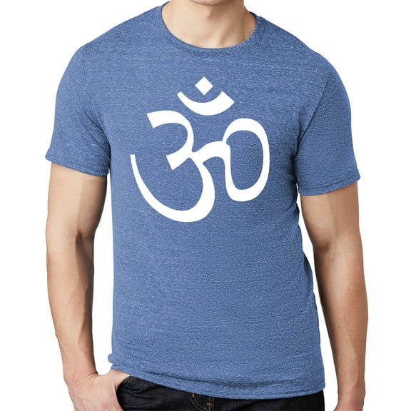 Men's WHITE AUM Om Symbol Yoga Cotton/Poly T-shirt, Medium Royal