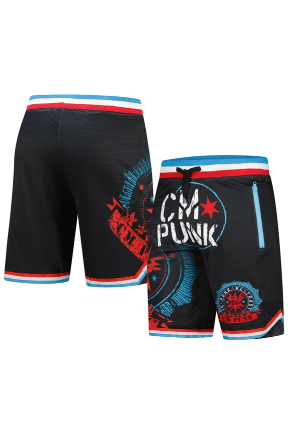 Men's WWE Authentic Black CM Punk In Punk We Trust Sweatshorts