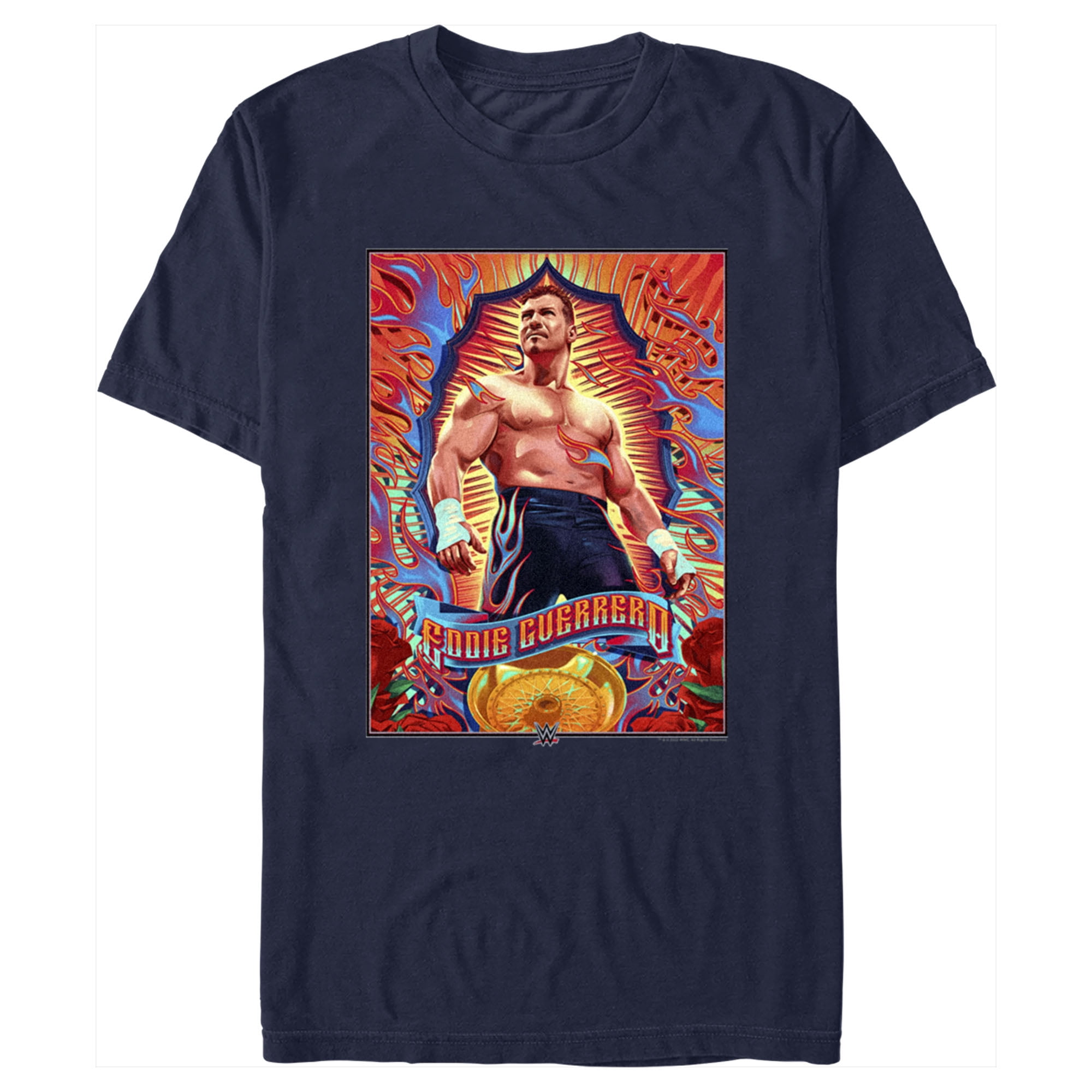WWE Men's Eddie Guerrero Poster Graphic Tee, Navy Blue, Medium