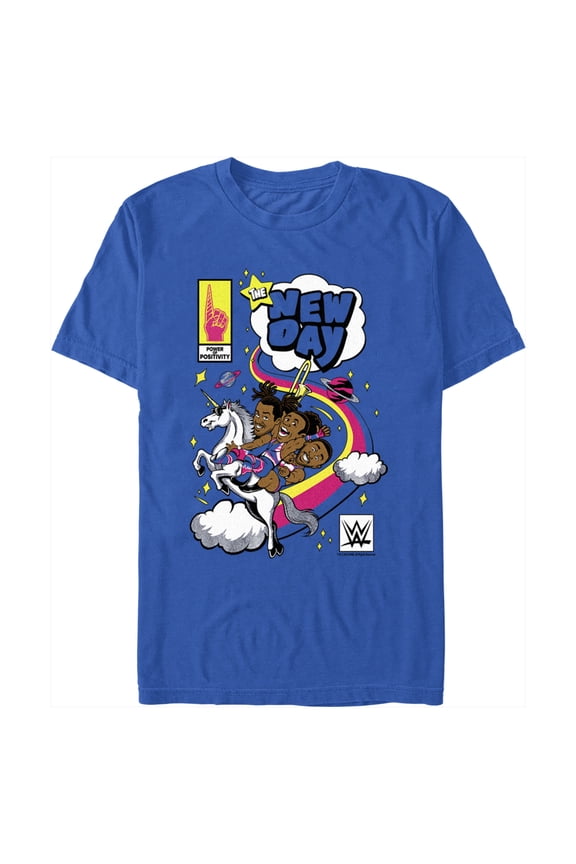 Men's WWE New Day Unicorn Comic Graphic Tee Royal Blue X Large