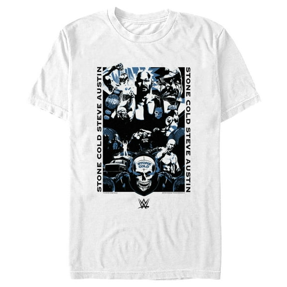 Men's WWE Stone Cold Steve Austin Blue Poster  Graphic Tee White Large