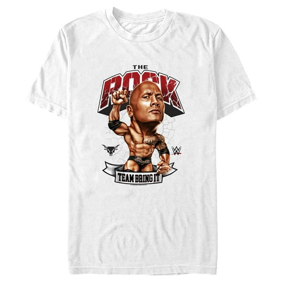 Men's WWE The Rock Team Bring It Bobble Head Graphic Tee White Large
