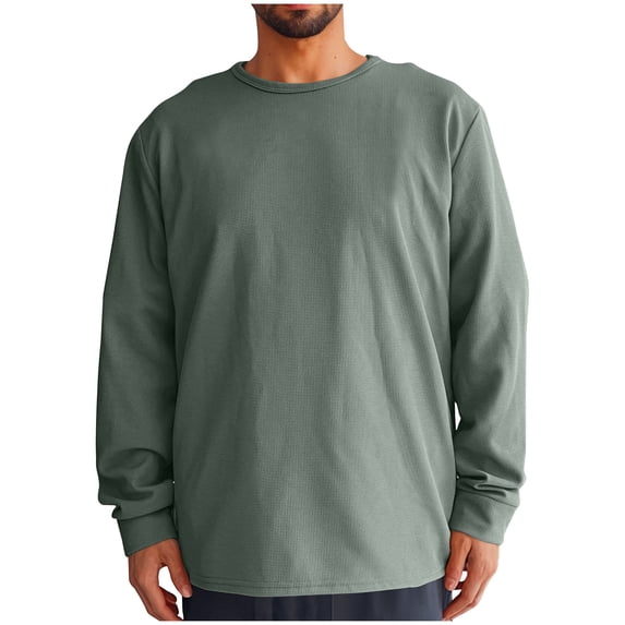 Men's Waffle Crew Neck Sweatshirt, Long Sleeve Casual Pullover Soft Lightweight Jumper, Regular Fit T-Shirt Solid Colour Tops Classic No Hood Sweatshirts for Daily Wear