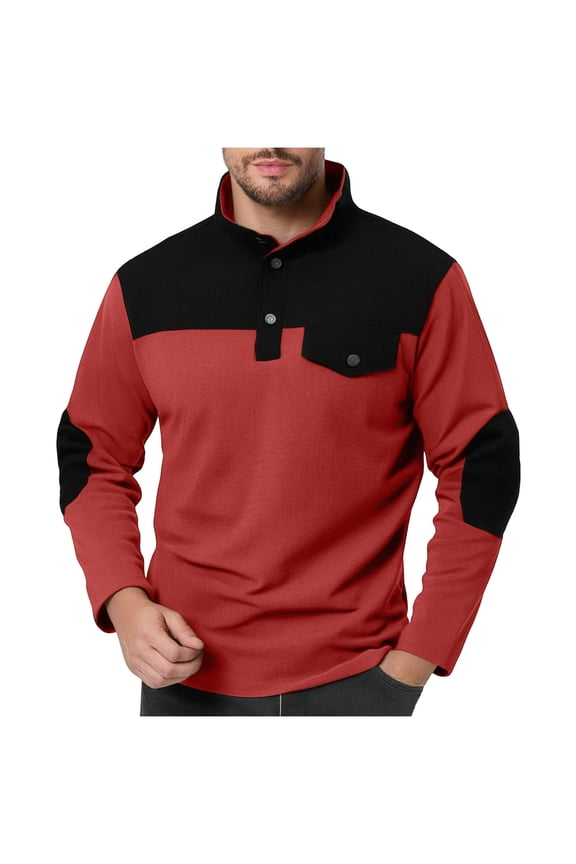 Men's Waffle Elbow Patch Sweatshirt Quarter Button Warm Pullover Long Sleeve Tops for Cold Freezing Weather