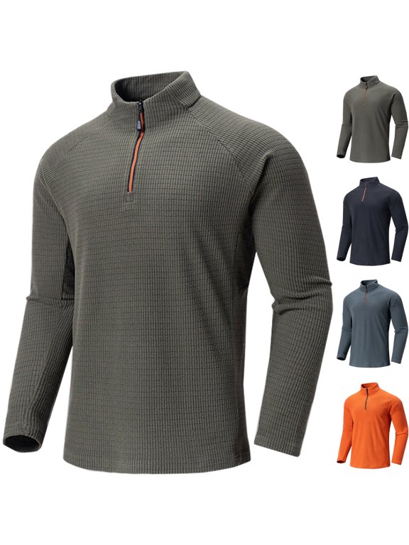 Men's Waffle Grid Fleece 1/4 Zip Sweatshirt Golf Midlayer Long Sleeve Thermal Mock Neck Pullover Tops for Running Training Workout, Army Green, XL