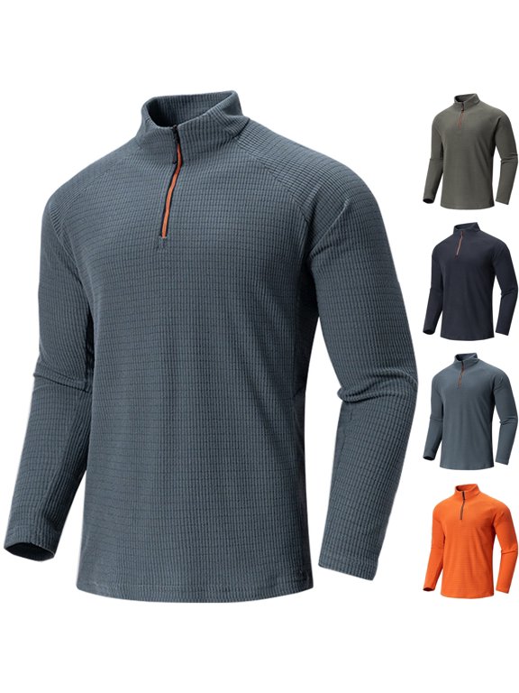 Men's Waffle Grid Fleece 1/4 Zip Sweatshirt Golf Midlayer Long Sleeve Thermal Mock Neck Pullover Tops for Running Training Workout, Dark Gray, XL