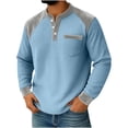 thumbnail image 1 of Men's Waffle Henley Shirt Long Sleeve V Neck Color Block Sweatshirt Pullover Casual Streetwear Sports Fashion Tops, 1 of 6