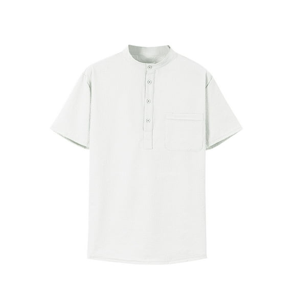 Men's Waffle Henley Shirts Casual Short Sleeve Crewneck T-Shirt Workout Summer Beach Tops