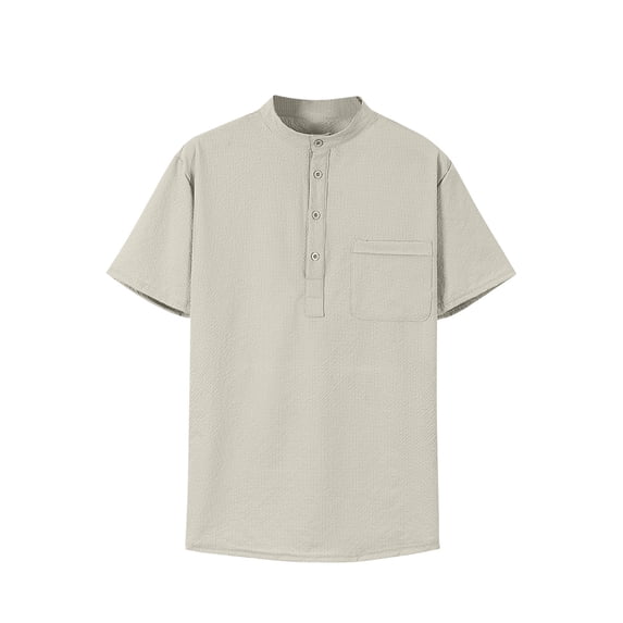 Men's Waffle Henley Shirts Casual Short Sleeve Crewneck T-Shirt Workout Summer Beach Tops