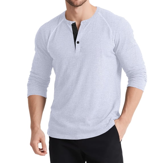 Men’s Waffle Henley Shirts, Long Sleeve Button Tops Casual Basic T-Shirts Lightweight Knit Pullover White S