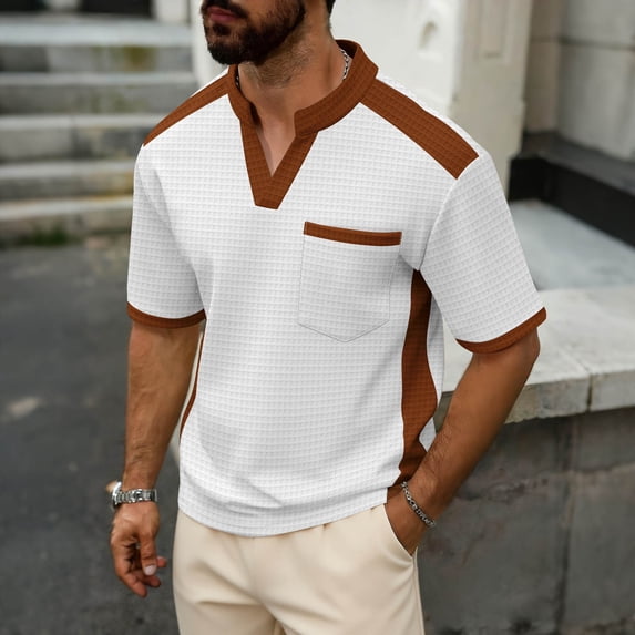 Men’s Waffle Henley Shirts, Long Sleeve Button Tops V-Neck Sports Casual Basic T-Shirts Lightweight Knit Pullover White S