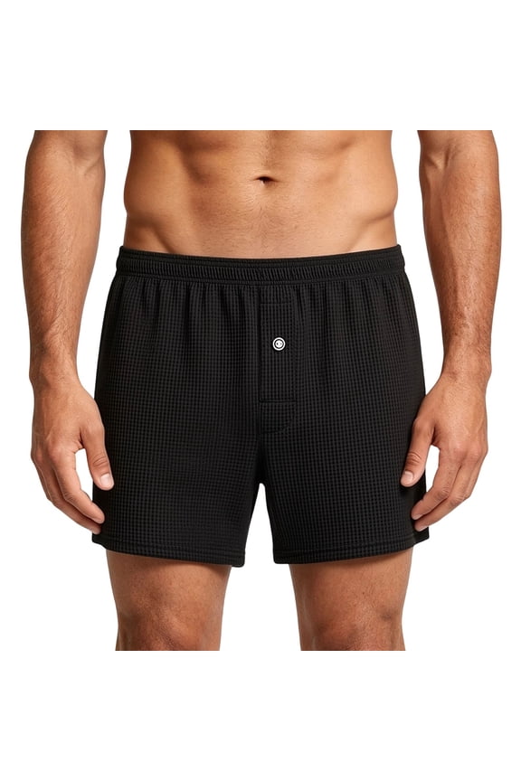 Men's Waffle Knit Boxer Underwear Loose Fit Lounge Button Soft Breathable Sleep Boxers