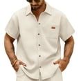 thumbnail image 1 of Men's Waffle Knit Button Down Shirt Short Sleeve Collared Pocket Casual Regular Fit Summer Beach Vacation Top, Lightweight Breathable Old Money Style Textured Loungewear, 1 of 6