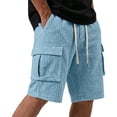 thumbnail image 1 of Men's Waffle Knit Cargo Shorts with Drawstring Elastic Waist and Multiple Pockets, Solid Color Casual Summer Bottoms, Loose Fit Workwear Pants for Outdoor Activities, 1 of 5