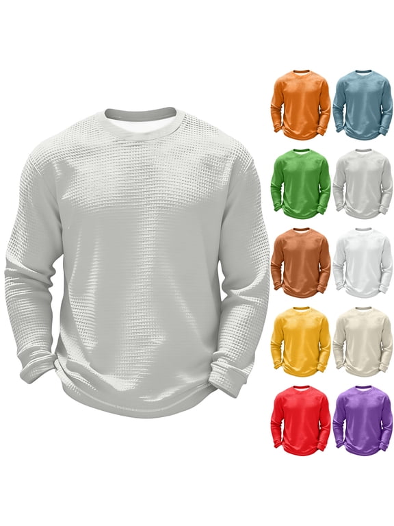 Men's Waffle Knit Casual Shirt Long Sleeve Crew Neck Travel Top Outdoor Work Top Travel Work Shirt