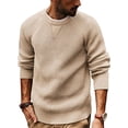 thumbnail image 1 of Men's Waffle Knit Crew Neck Pullover Sweater Long Sleeve Casual Solid Color Top, 1 of 5