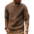 thumbnail image 1 of Men's Waffle Knit Crew Neck Pullover Sweater Long Sleeve Casual Solid Color Top, 1 of 5