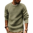 thumbnail image 1 of Men's Waffle Knit Crew Neck Pullover Sweater Long Sleeve Casual Solid Color Top, 1 of 5