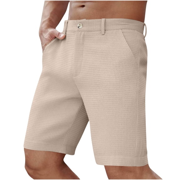 Men's Waffle Knit Golf Shorts 9" Inseam Flat Front Short Pants, Summer Quick Dry Performance Business Casual Workwear with Belt Loops, Above Knee Length
