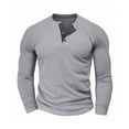 thumbnail image 1 of Men's Waffle Knit Henley Shirt Button Solid Color Fitted Sweatshirt Casual Long Sleeve Knit Top, 1 of 4