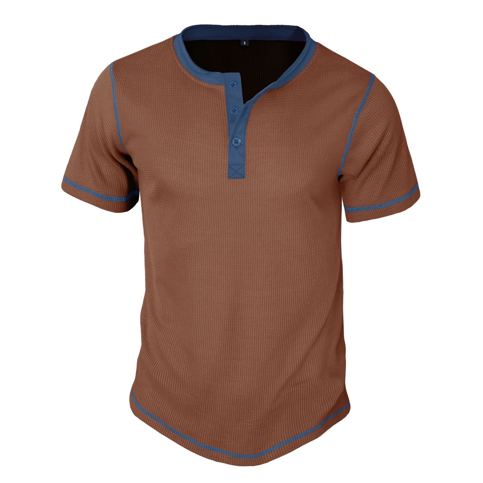 Men's Waffle Knit Henley Shirt Short Sleeve Summer Top
