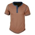 thumbnail image 1 of Men's Waffle Knit Henley Shirt Short Sleeve Summer Top Classy Vintage 3 Button Placket T Shirt Contrast Color Soft Slim Fit Stretch Khaki 3X-Large, 1 of 5