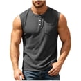 thumbnail image 1 of Men's Waffle Knit Henley Tank Top, Button Front with Chest Pocket, Breathable Sleeveless Shirt for Gym, Workouts and Muscle Fit Casual Wear, Big and Tall Sizes S-3XL Dark Gray, 1 of 9