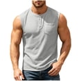 thumbnail image 1 of Men's Waffle Knit Henley Tank Top, Button Front with Chest Pocket, Breathable Sleeveless Shirt for Gym, Workouts and Muscle Fit Casual Wear, Big and Tall Sizes S-3XL Gray, 1 of 9