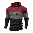 thumbnail image 1 of Men's Waffle Knit Hoodie Drawstring Colorblock Striped Pullover Sweatshirt Long Sleeve Hooded Fall Winter Tops (XL, Wine), 1 of 2