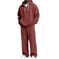 thumbnail image 1 of Men's Waffle Knit Hoodie and Pants Set Relaxed Fit Loungewear Two Piece Outfit Drawstring Hooded Top with Elastic Waist Trousers, 1 of 7