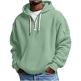 thumbnail image 1 of Men's Waffle Knit Hoodie with Quarter Zipper Drawstring Plain Hooded Sweatshirts 1/4 Zip Pullover Long Sleeve Tops (L, Green), 1 of 7