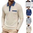 thumbnail image 1 of Men's Waffle Knit Long Sleeve Golf Shirt Contrast Collared T-Shirts Lightweight Breathable Stretch Performance Quick Dry Business Casual Tops with Chest Pocket, 1 of 10