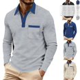 thumbnail image 1 of Men's Waffle Knit Long Sleeve Golf Shirt Contrast Collared T-Shirts Lightweight Breathable Stretch Performance Quick Dry Business Casual Tops with Chest Pocket, 1 of 10