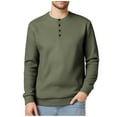 thumbnail image 1 of Men's Waffle Knit Long Sleeve Tops Crew Neck Solid Color Henley Shirt Pullover Dressy Casual Fall Clothes (M, Army Green), 1 of 8