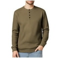 thumbnail image 1 of Men's Waffle Knit Long Sleeve Tops Crew Neck Solid Color Henley Shirt Pullover Dressy Casual Fall Clothes (XL, Brown), 1 of 8