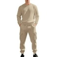 thumbnail image 1 of Men's Waffle Knit Pullover Sweatshirt and Cargo Jogger Pants Set Casual Crewneck Long Sleeve Top with Pocket Design, 1 of 5