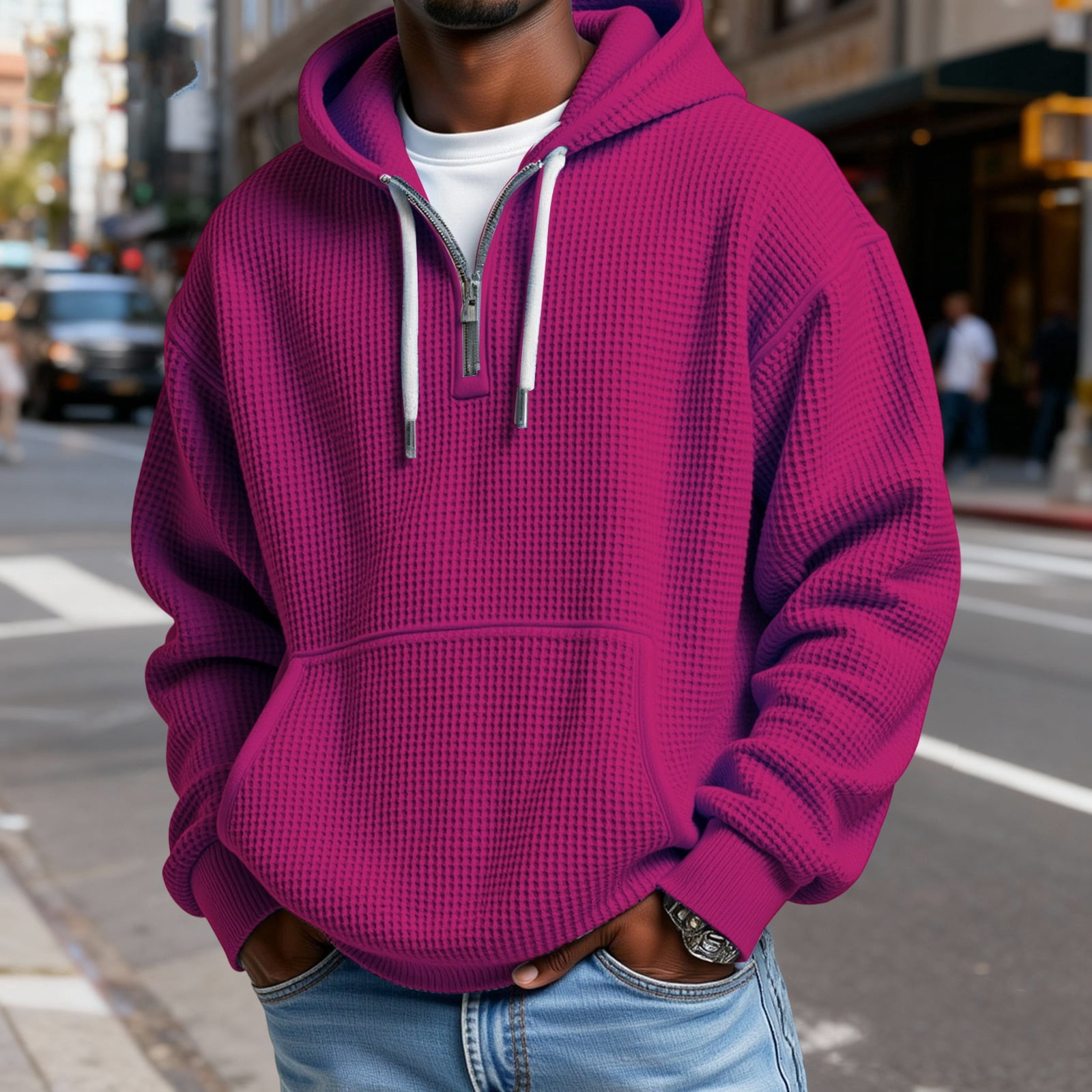 Zipper Lavender Supreme Hoodie Men's Waffle Knit Quarter Zip